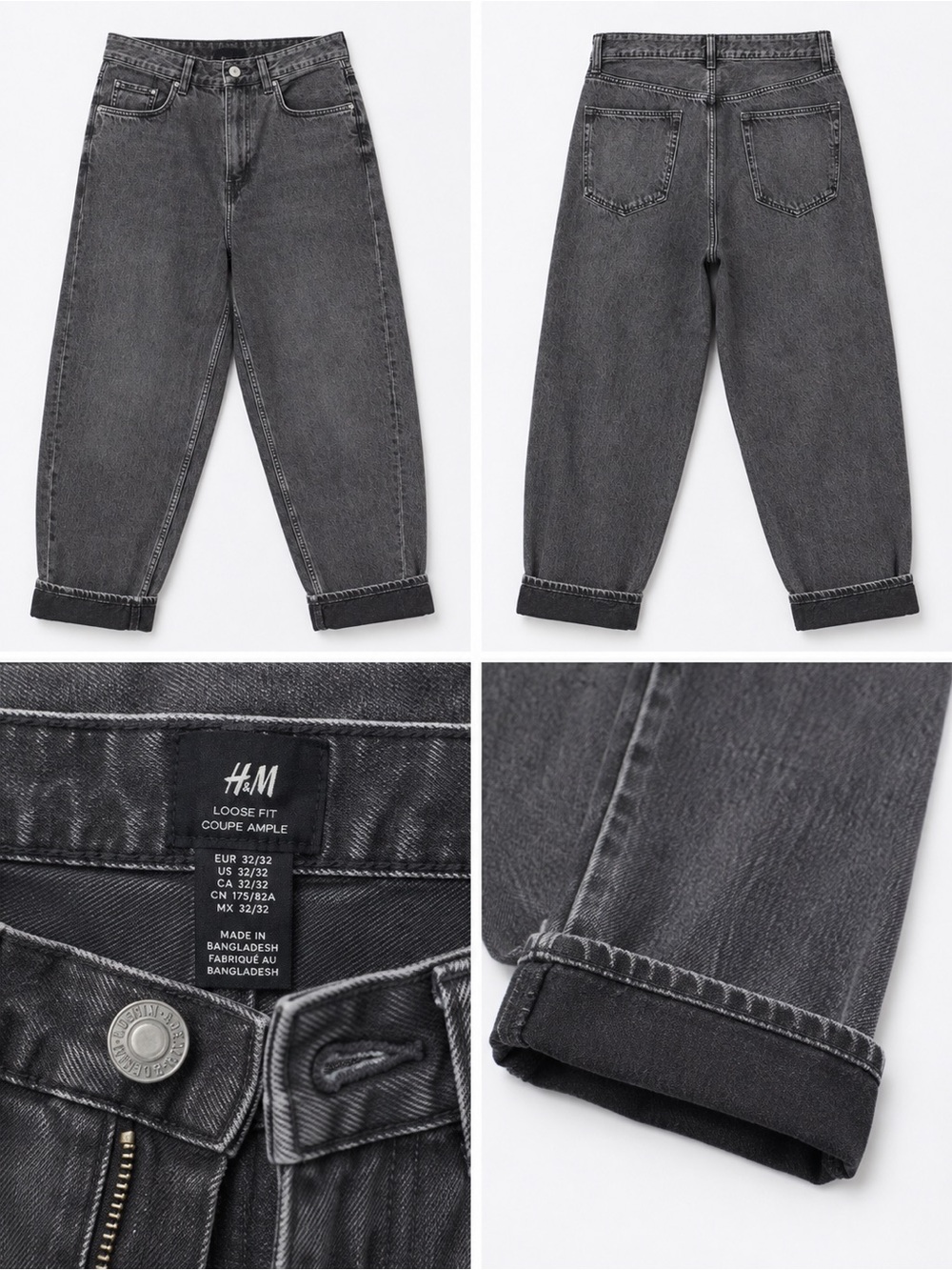 H&M Loose Fit Relaxed Jeans in Charcoal Gray